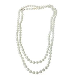 Vintage Faux Pearl Strand Necklace 32" White Cream Beaded